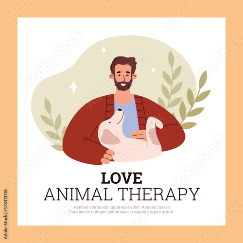 Animal therapy treatment with positive emotions, cartoon vector illustration.