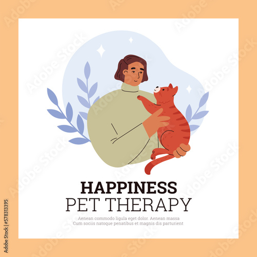 Psychological and emotional pets therapy treatment flat vector illustration.