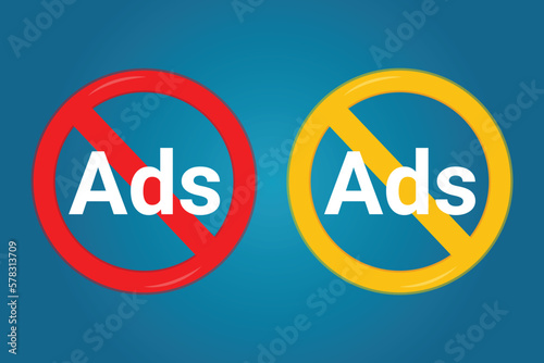 No ads road yellow forbidden sign vector illustration