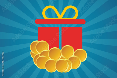 Gift box with money win present or cash happy present