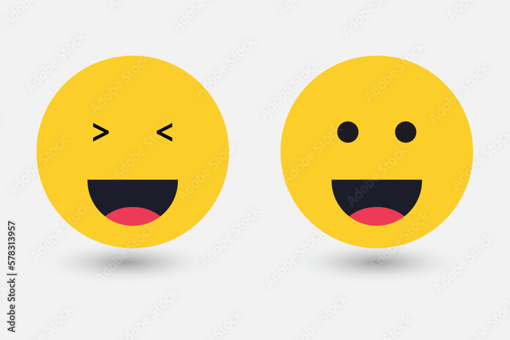 Fototapeta premium Grinning beaming emoji face with smiling eyes or happy smile emoticons showing teeth