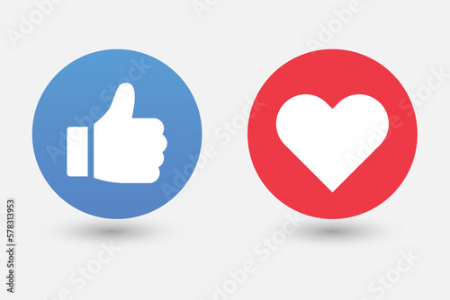 Flat hand like with red heart. vector illustration.