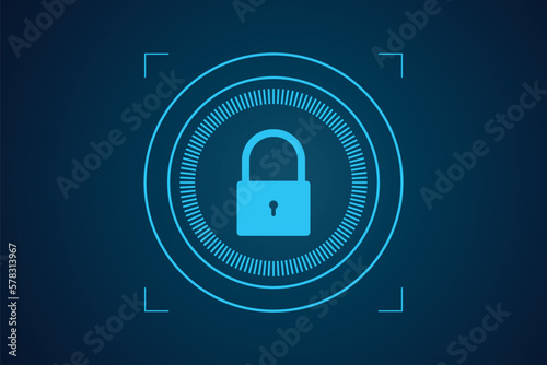 Concepto de seguridad ciberntica con elemento hud sobre fondo de tono azul