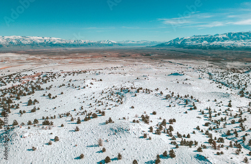 Bishop winter. Owens Valley Sierra Nevada. Inyo County. Aerial Panorama