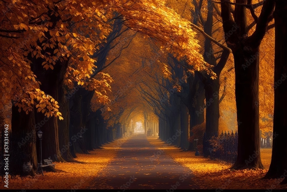 Charming autumn alley in a park. 
