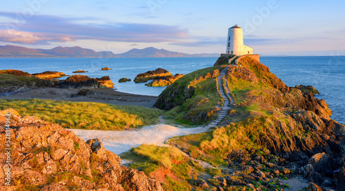 Panoramic view of the Twr Mawr Lighthouse on sunset, Wales, United Kingdom