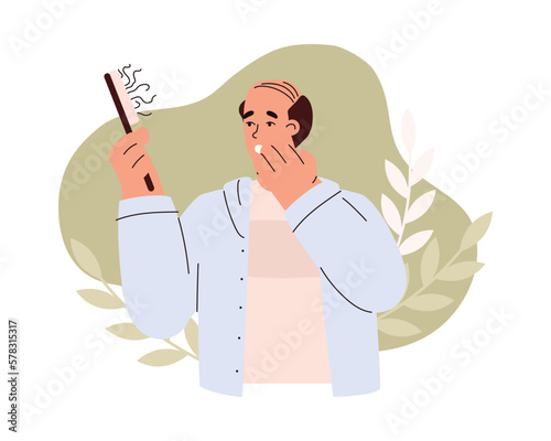 Baldheaded man losing his hair flat vector illustration isolated on white.