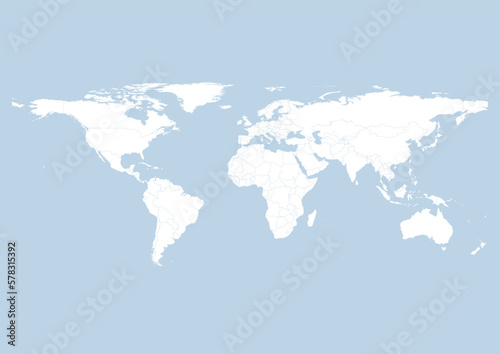 Vector world map - with Beau Blue color borders on background in Beau Blue color. Download now in eps format vector or jpg image.