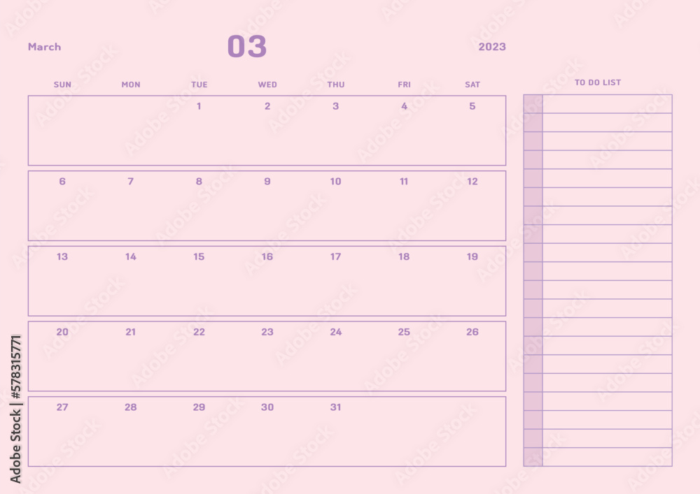 March 2023 simple design digital and printable calendar template illustration. Notes, scheduler, diary, calendar, memo, planner document template background. March 2023 simple design digital and printable calendar template illustration. Notes, scheduler, diary, calendar, memo, planner document template background.