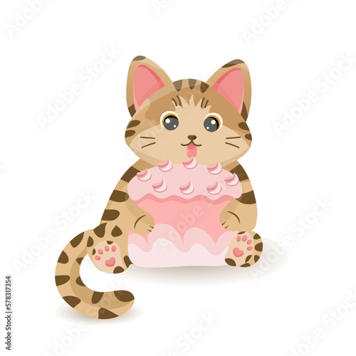 Fototapeta Naklejka Na Ścianę i Meble -  Cute cat with cake