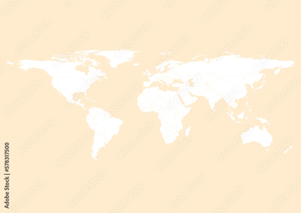 Vector world map - with Blanched Almond color borders on background in Blanched Almond color. Download now in eps format vector or jpg image.