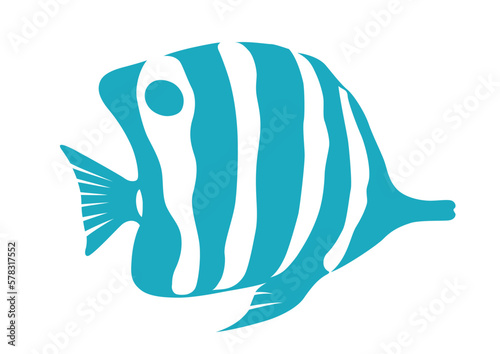 Vector Tropical Fish Flat Silhouette Illustration Isolated On A White Background.