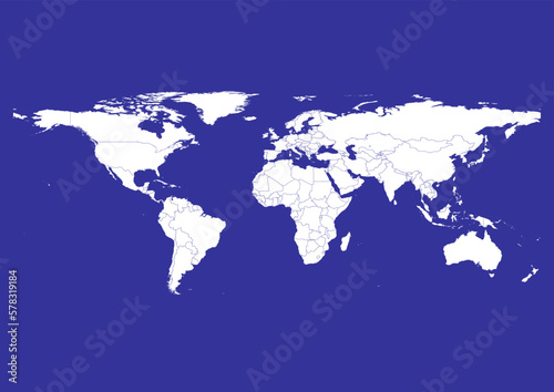 Vector world map - with Blue  Pigment  color borders on background in Blue  Pigment  color. Download now in eps format vector or jpg image.