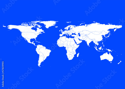 Vector world map - with Blue  Ryb  color borders on background in Blue  Ryb  color. Download now in eps format vector or jpg image.