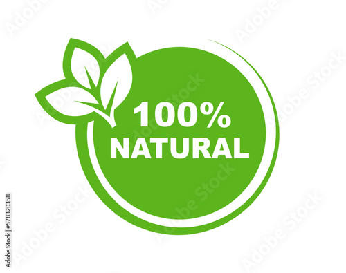 Natural product label. 100 percent natural. Organic, eco and bio symbol. Healthy food icon. Vector illustration.