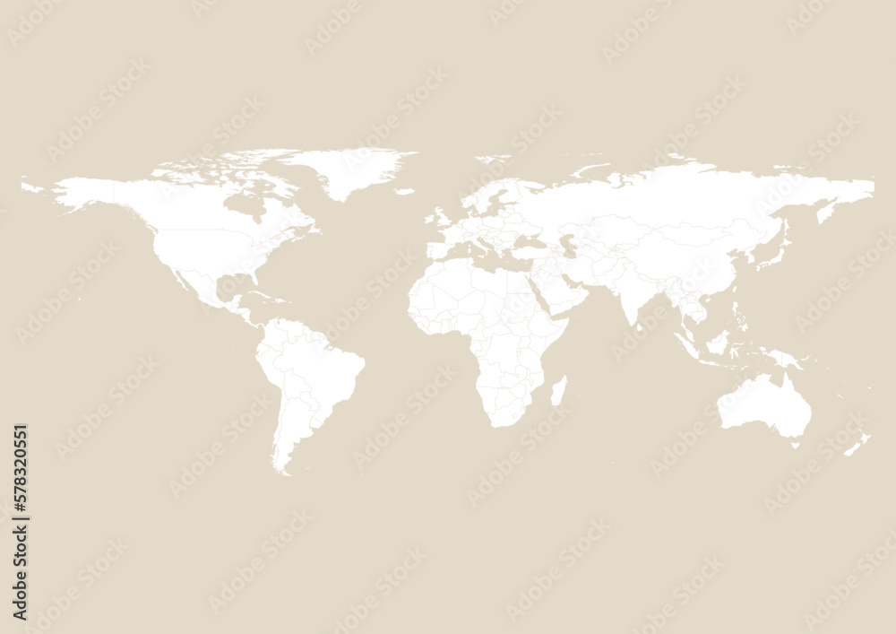 Vector world map - with Bone color borders on background in Bone color. Download now in eps format vector or jpg image.