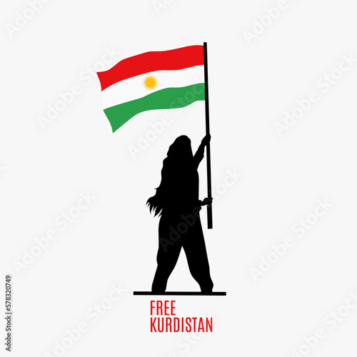 illustration vector of woman holding kurdistan flag,free kurdistan perfect for print,campaign,etc photo