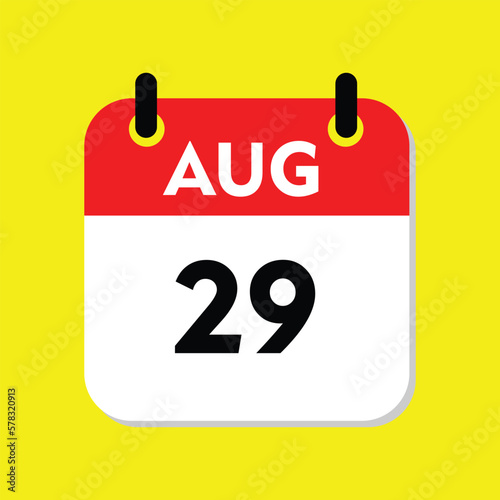 new calendar, 29 August icon with yellow background, calender photo