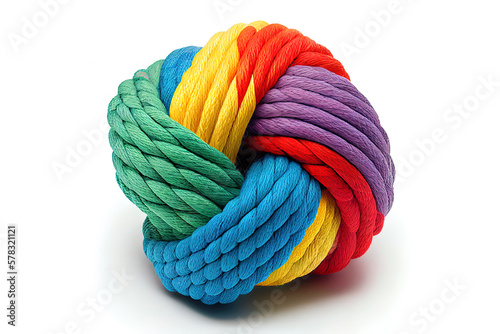 Dog toy - colorful cotton rope for games, isolated on white background. Generative Ai
