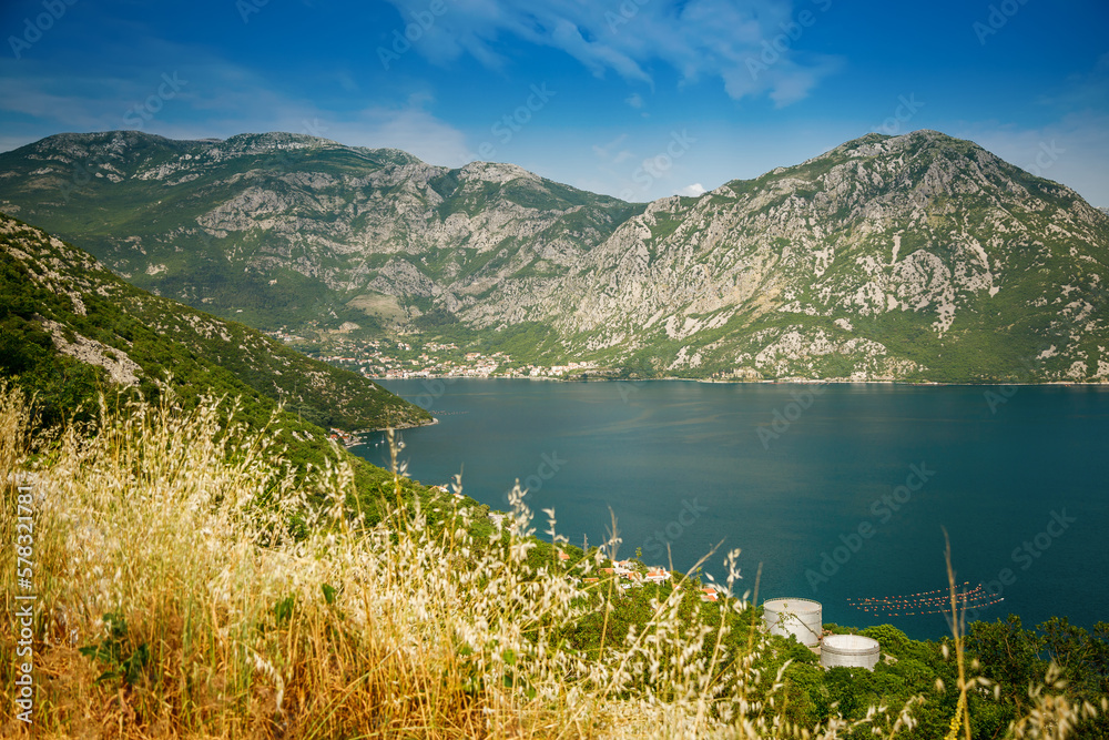 Beautiful view from the observation point in the mountain road in Bay of Kotor