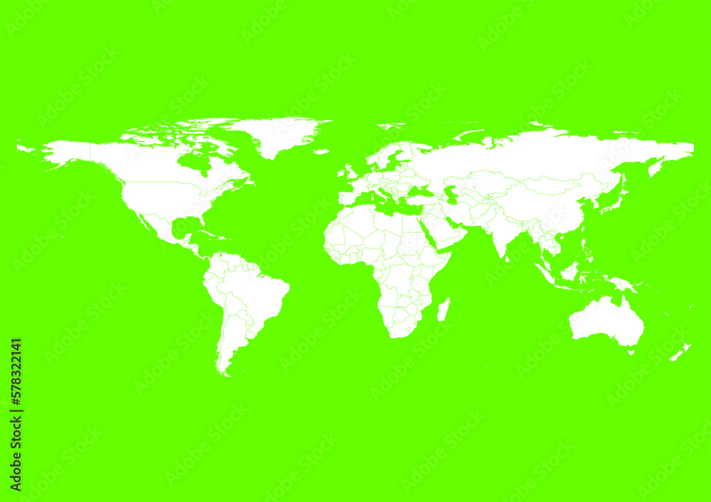 Vector world map - with Bright Green color borders on background in Bright Green color. Download now in eps format vector or jpg image.