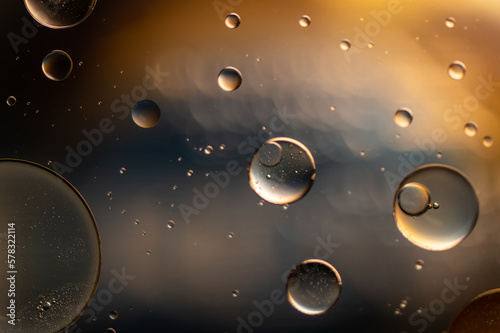 Abstract colorful bubbles. Soft background with blue copper color circles.