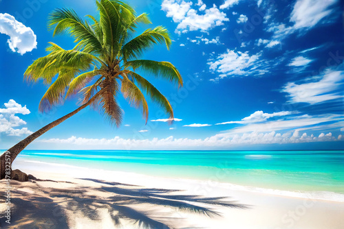 Beautiful nature tropical landscape beach with white sand. AI generative