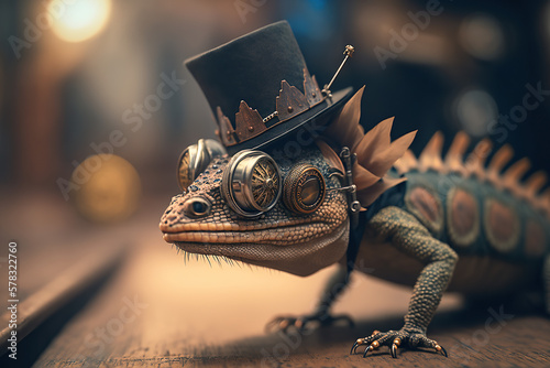 Canvas Print a lizard wearing a top hat and glasses
