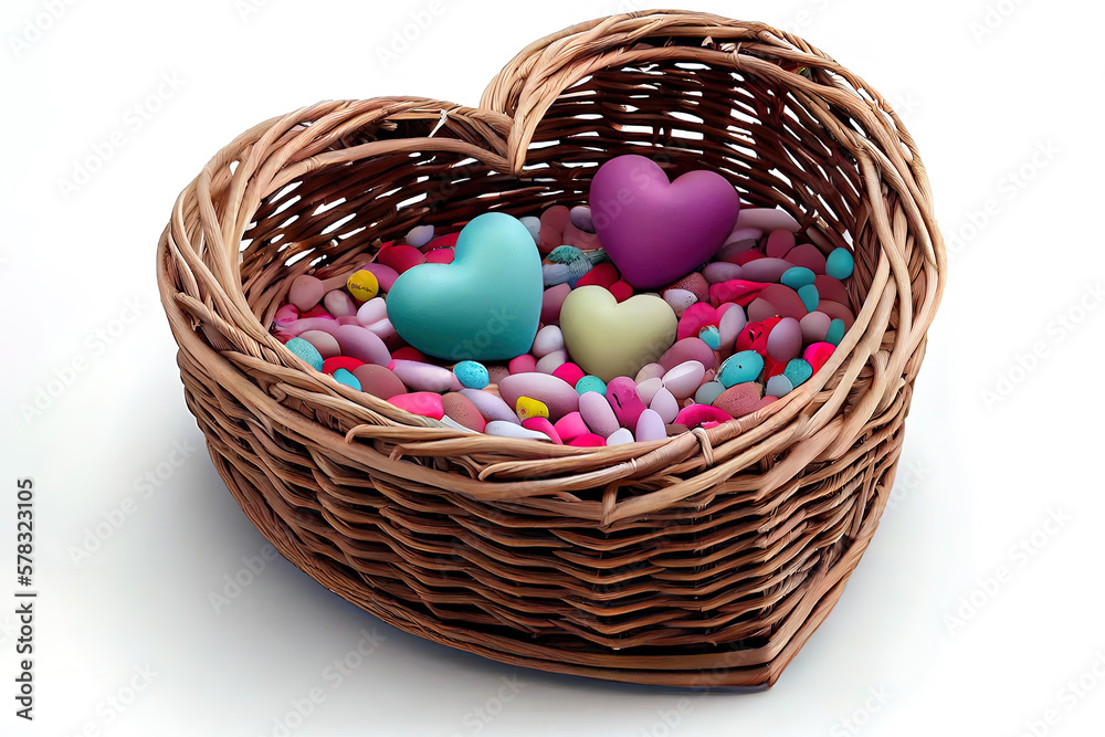 Surprising Empty wicker basket for mothers day love heart. Generative Ai Surprising Empty wicker basket for mothers day love heart. Generative Ai