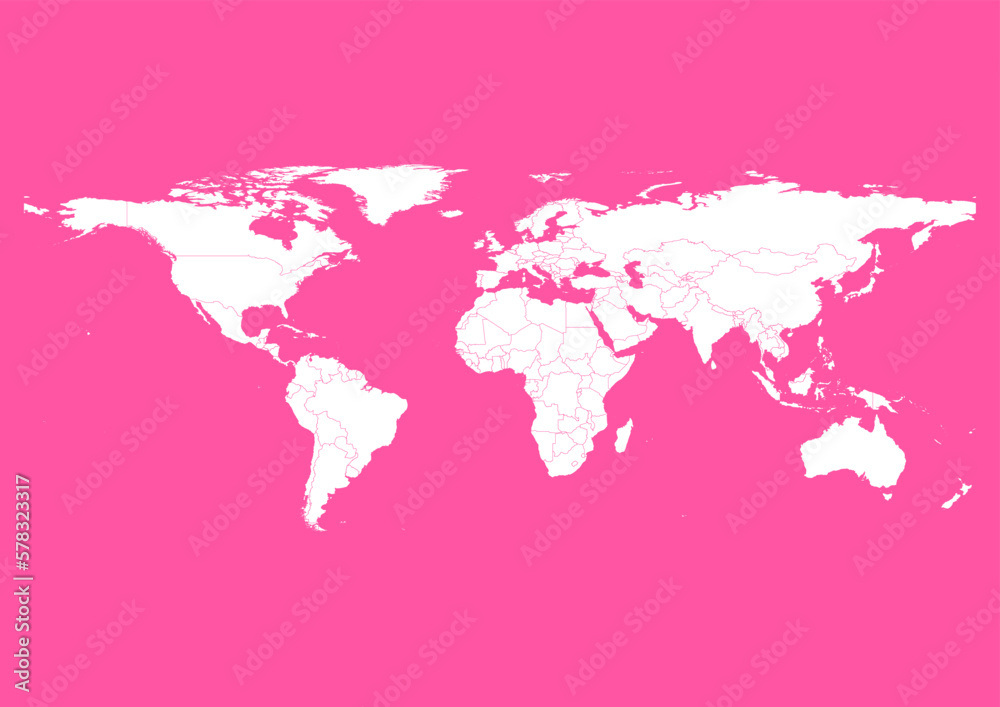 Vector world map - with Brilliant Rose color borders on background in Brilliant Rose color. Download now in eps format vector or jpg image.