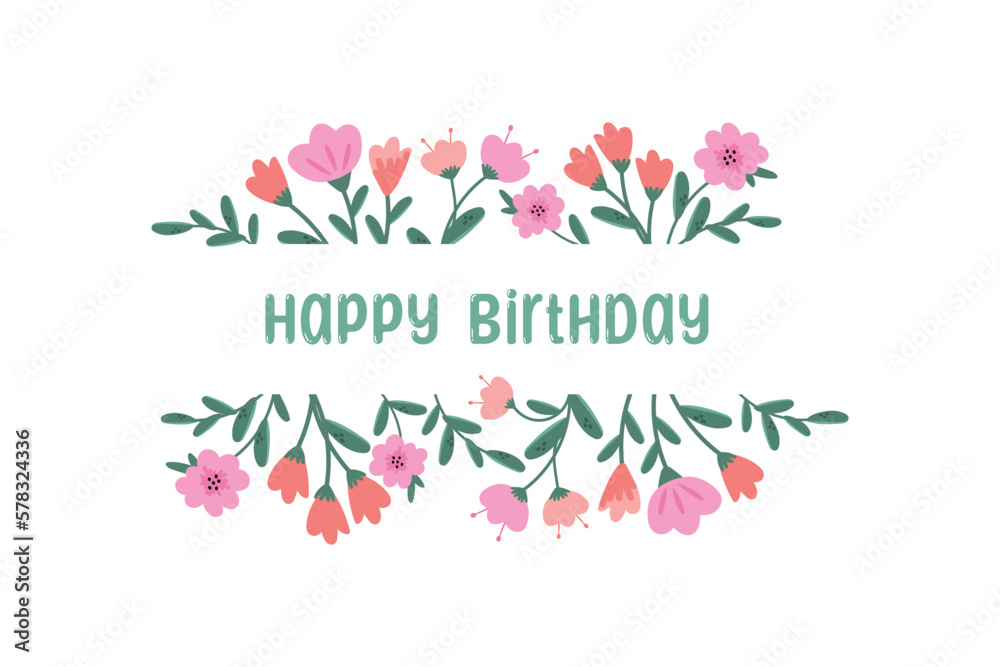 Spring flowers, Happy Birthday card, greeting