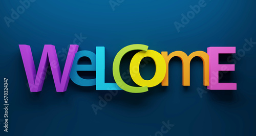 Tableau sur toile 3D render of rainbow-colored WELCOME typography on dark blue background