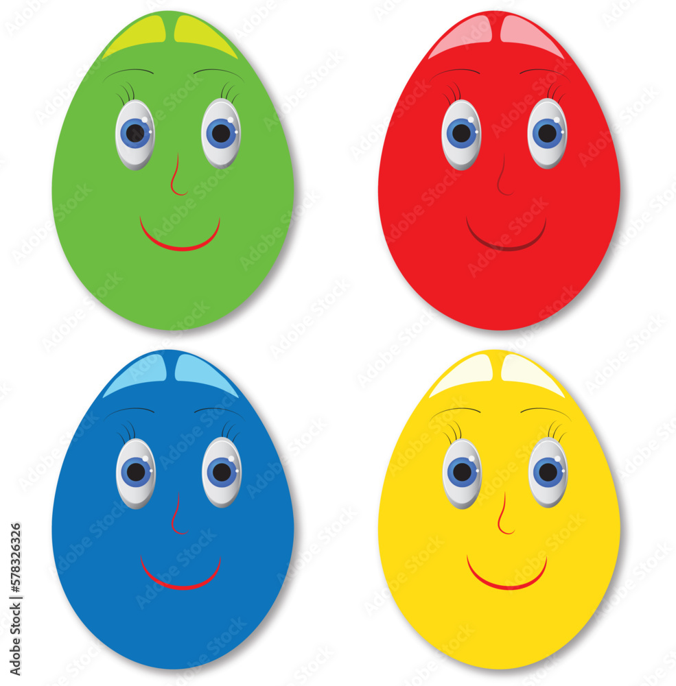 Set of colorful easter eggs icons. Collection of cartons isolated easter eggs with faces. EPS vector and jpg format. Set of colorful easter eggs icons. Collection of cartons isolated easter eggs with faces. EPS vector and jpg format.