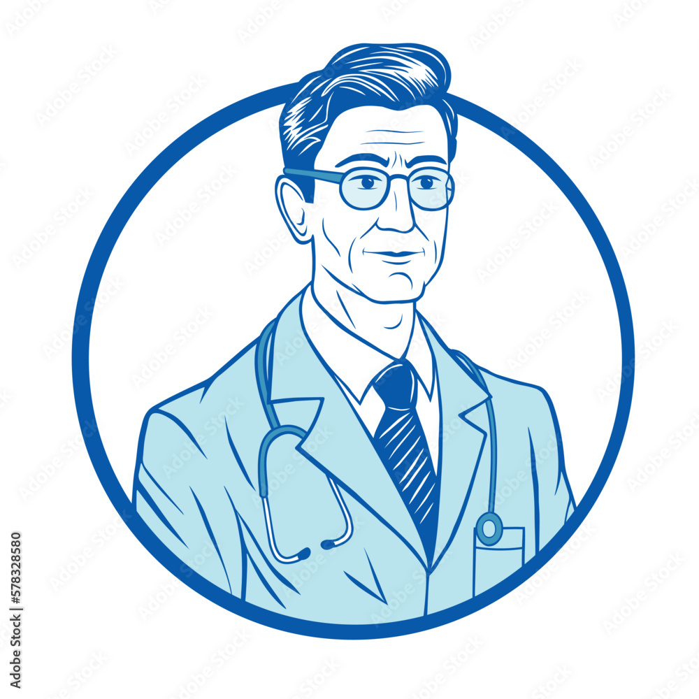 Happy smiling doctor hospital worker cartoon character. Sticker on white background. Happy smiling doctor hospital worker cartoon character. Sticker on white background.