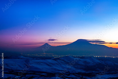 Sunset and mountain. Beautiful landscape with mountain and sunset © Artur Harutyunyan