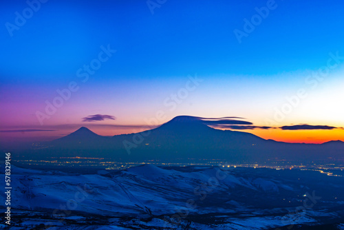 Sunset and mountain. Beautiful landscape with mountain and sunset