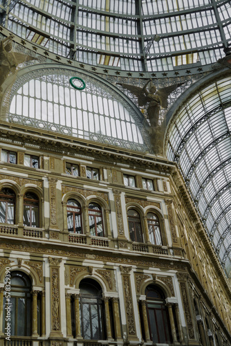 Naples  Italy inside Galleria Umberto I. Detail of glass-and-iron covered 19th century shopping gallery housing shops and cafes.
