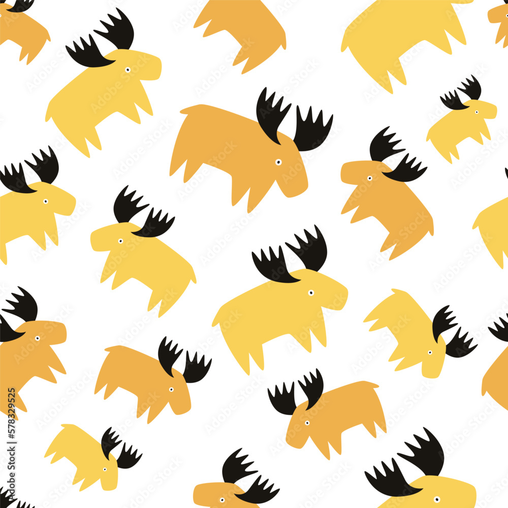Seamless pattern with yellow mooses, elks. Seamless pattern with yellow mooses, elks.