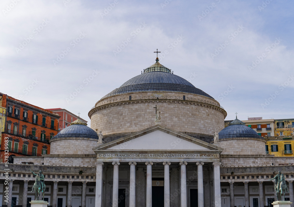 Naples, Italy Piazza del Plebiscito. Day view of San Francesco di Paola church at the main public square of Napoli.