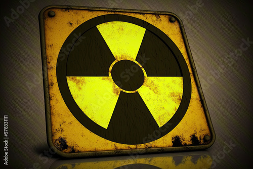  Yellow radiation sign with black. Generative AI photo