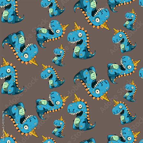 Vector seamless illustration cute dinosaur pattern