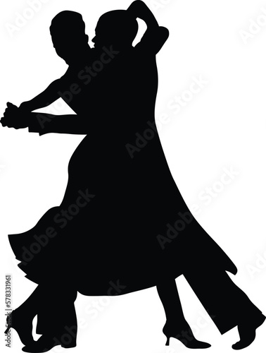 couple dancer dancing tango, black silhouette on white background, vector illustration