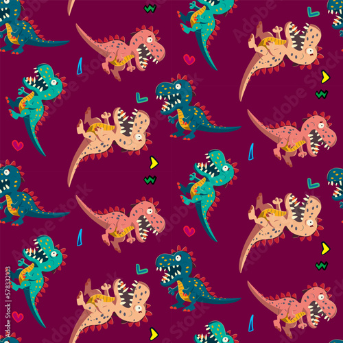 Vector seamless illustration cute dinosaur pattern