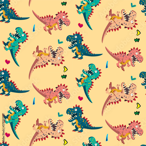 Vector seamless illustration cute dinosaur pattern