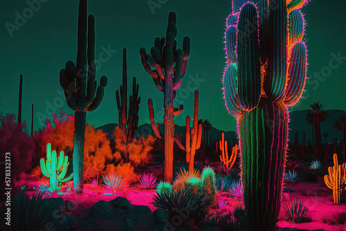 Magical colorful desert at night by generative AI