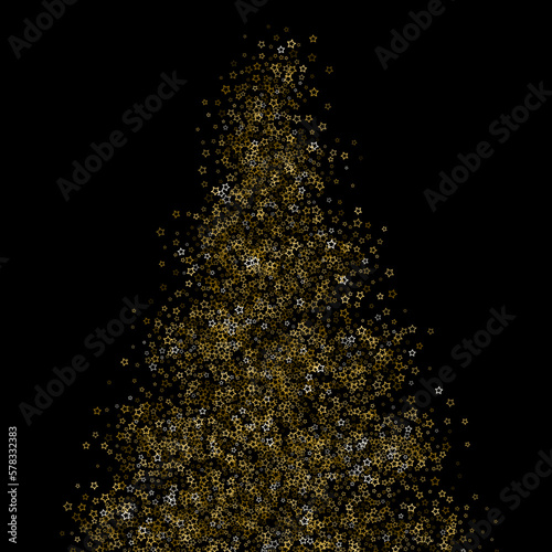 Christmas tree. Gold Glitter Stars Shiny Confetti.