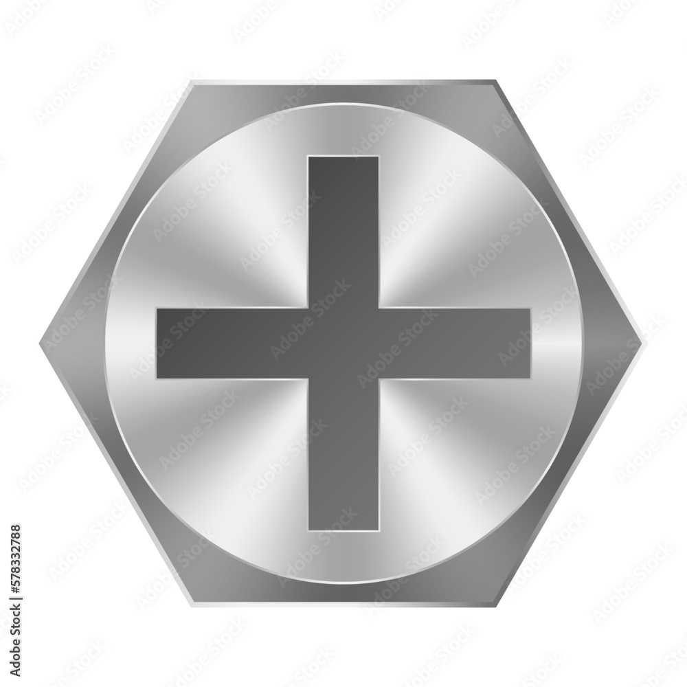 Fototapeta premium Metal screw head. Construction hardware. Tool for building and repairs. Vector element construction industry. Vector illustration