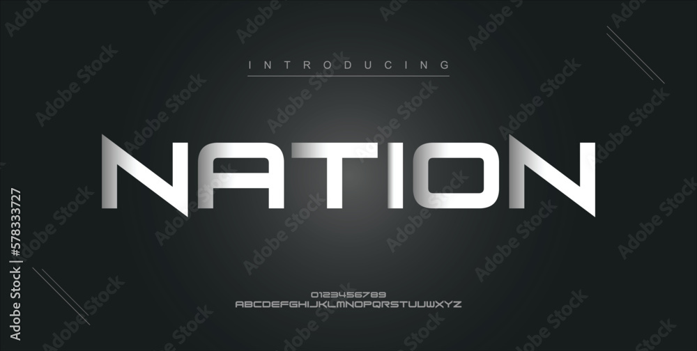 Nation digital modern alphabet new font. Creative abstract urban, futuristic, fashion, sport, minimal technology typography. Simple vector illustration with number Nation digital modern alphabet new font. Creative abstract urban, futuristic, fashion, sport, minimal technology typography. Simple vector illustration with number
