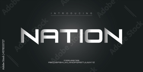 Nation digital modern alphabet new font. Creative abstract urban, futuristic, fashion, sport, minimal technology typography. Simple vector illustration with number