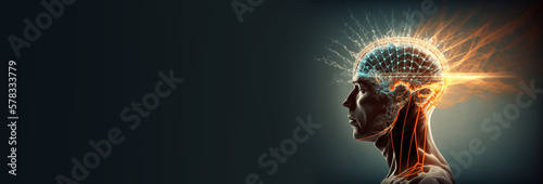 Human brain showing neural pathways and neurons firing Concept, Generative AI photo